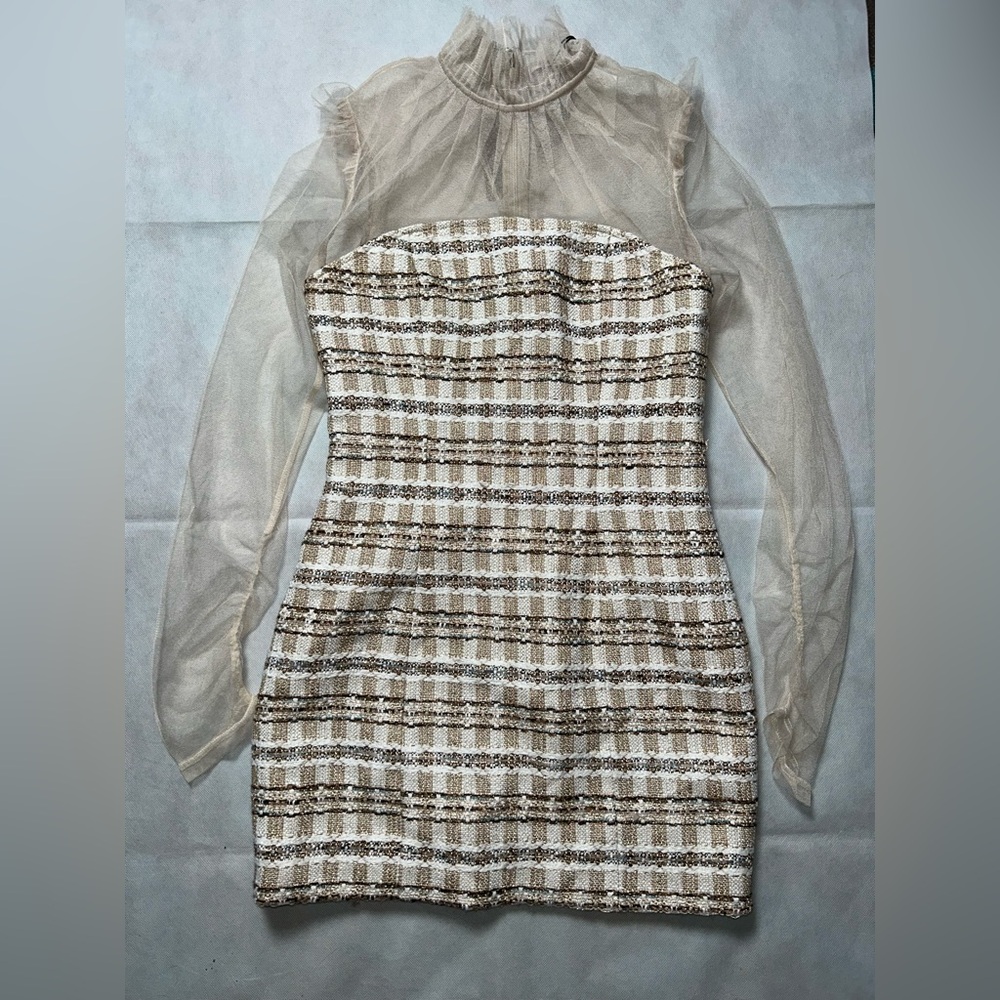 ATOIR tweed and mesh long sleeve mini dress size medium NWT